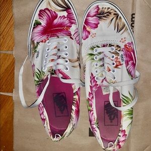Vans white and pink floral shoes